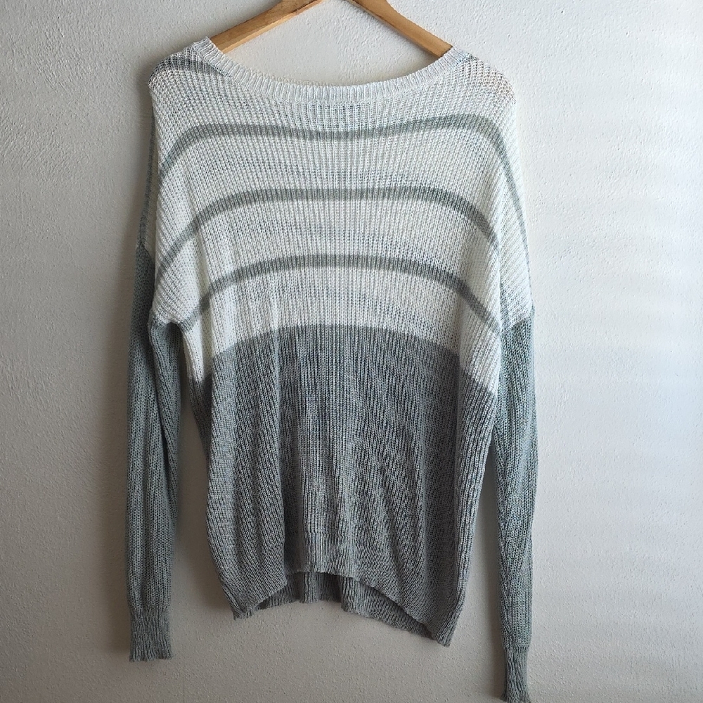 Doe & Rae Gray and White Striped Sweater
